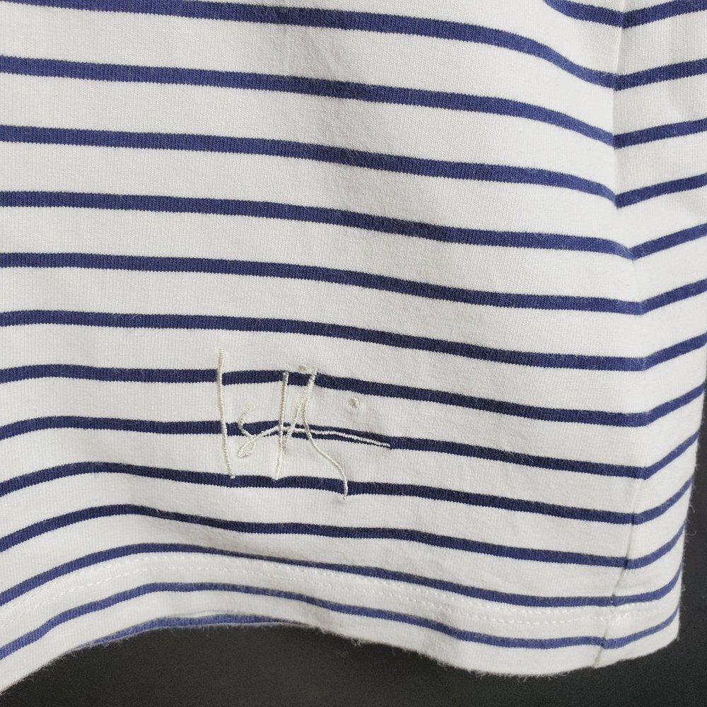 Isaac Mizrahi Live! Black and White Striped Crew Neck Top White Trim Sz M - Picture 6 of 7